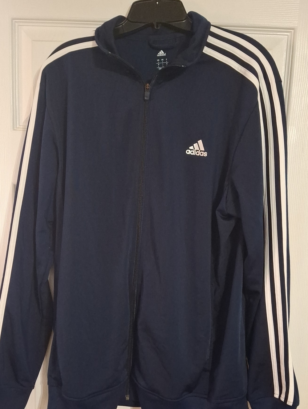 adidas Navy Jacket with White Sleeve Stripes